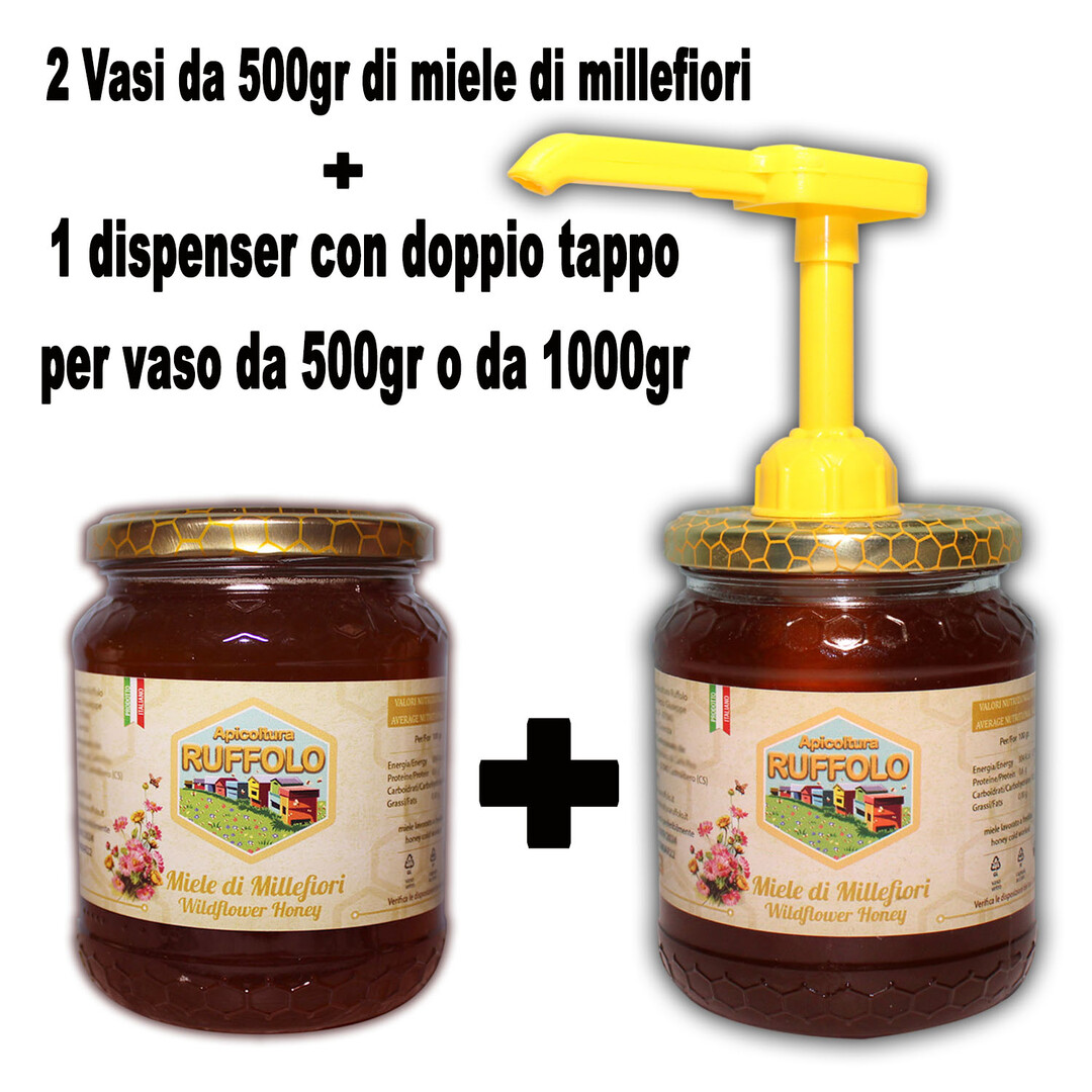 Kit 02 Dispenser - Dosamiele con 2 vasi Millefiori 500g