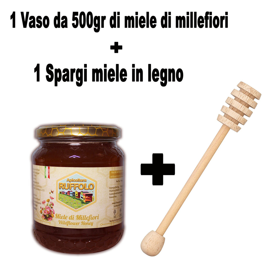 Kit 01 Spargi Miele legno con 1 vaso Millefiori 500g